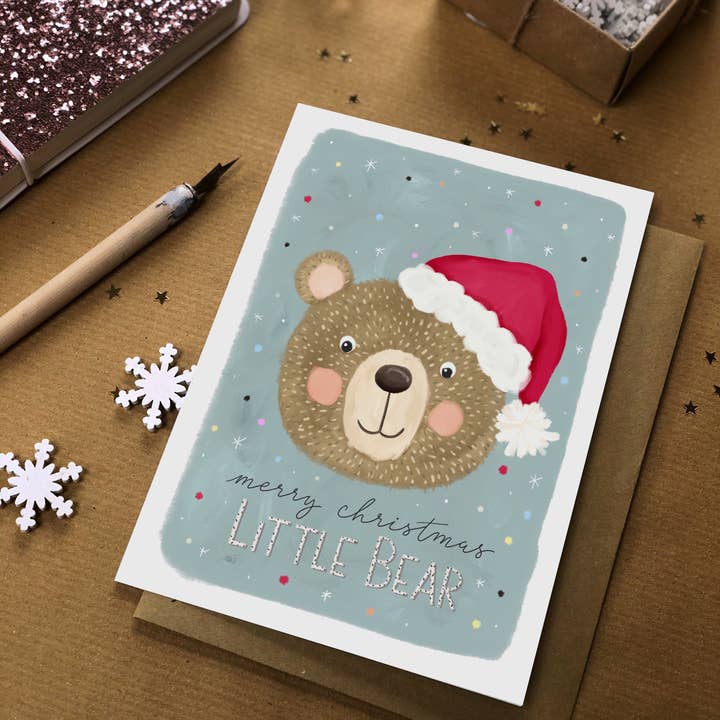 Carte de Noël Petit Ours pour la vente par The Little Posy Print Company