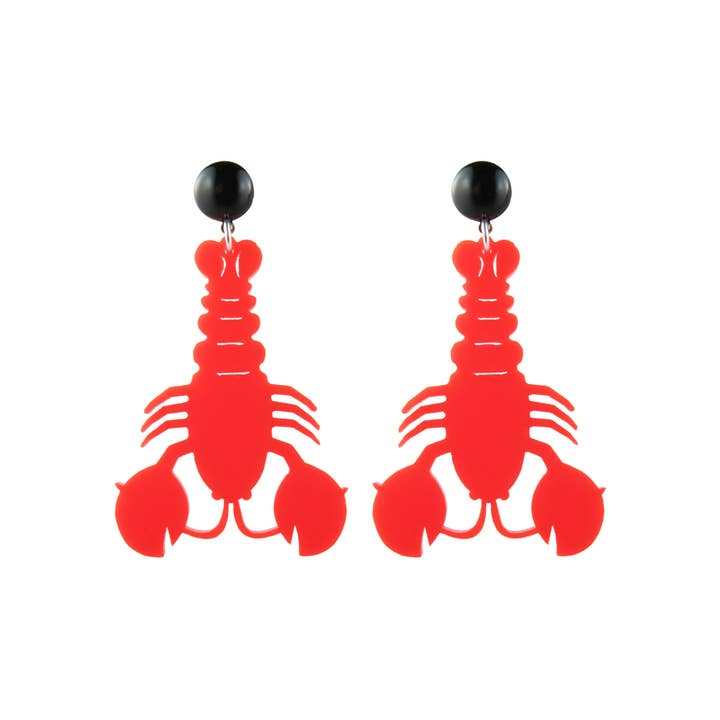 Boucles d'oreilles homard, rouge fluo pour la vente par Katie Bartels Jewelry