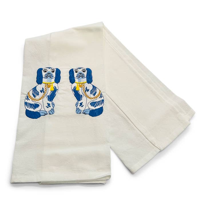 Vibrantly Blue - Wholesale Tea Towel - Towel - Blue Staffordshire Dogs Pair on white1