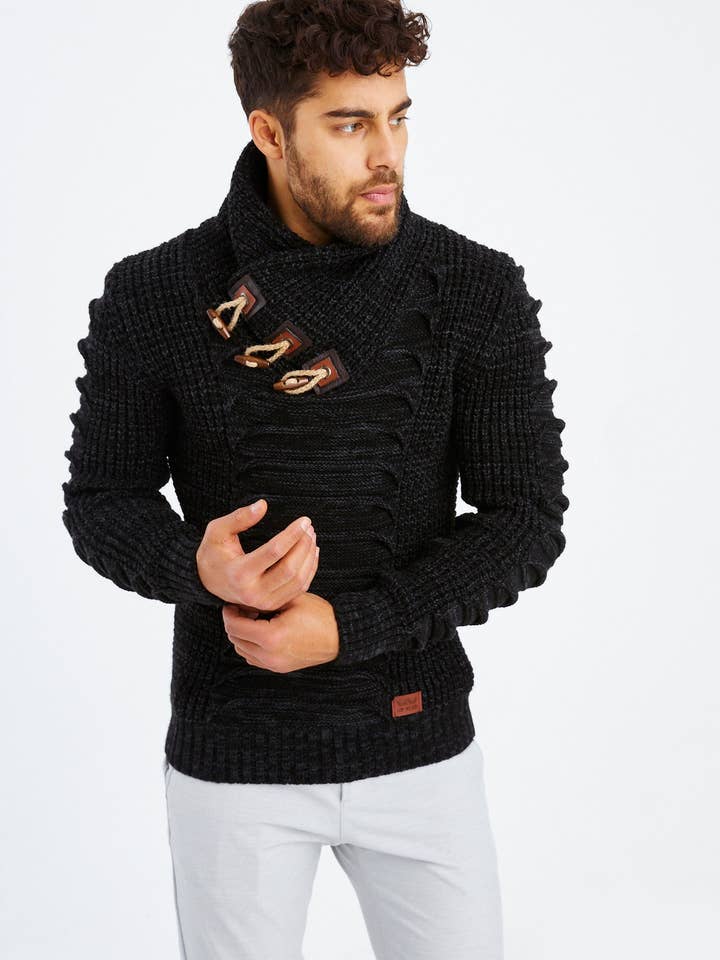 Leif Nelson GmbH - Wholesale Knit Sweater - Men's - Men's Knit Sweater Chunky Knit Shawl Collar LN-557552