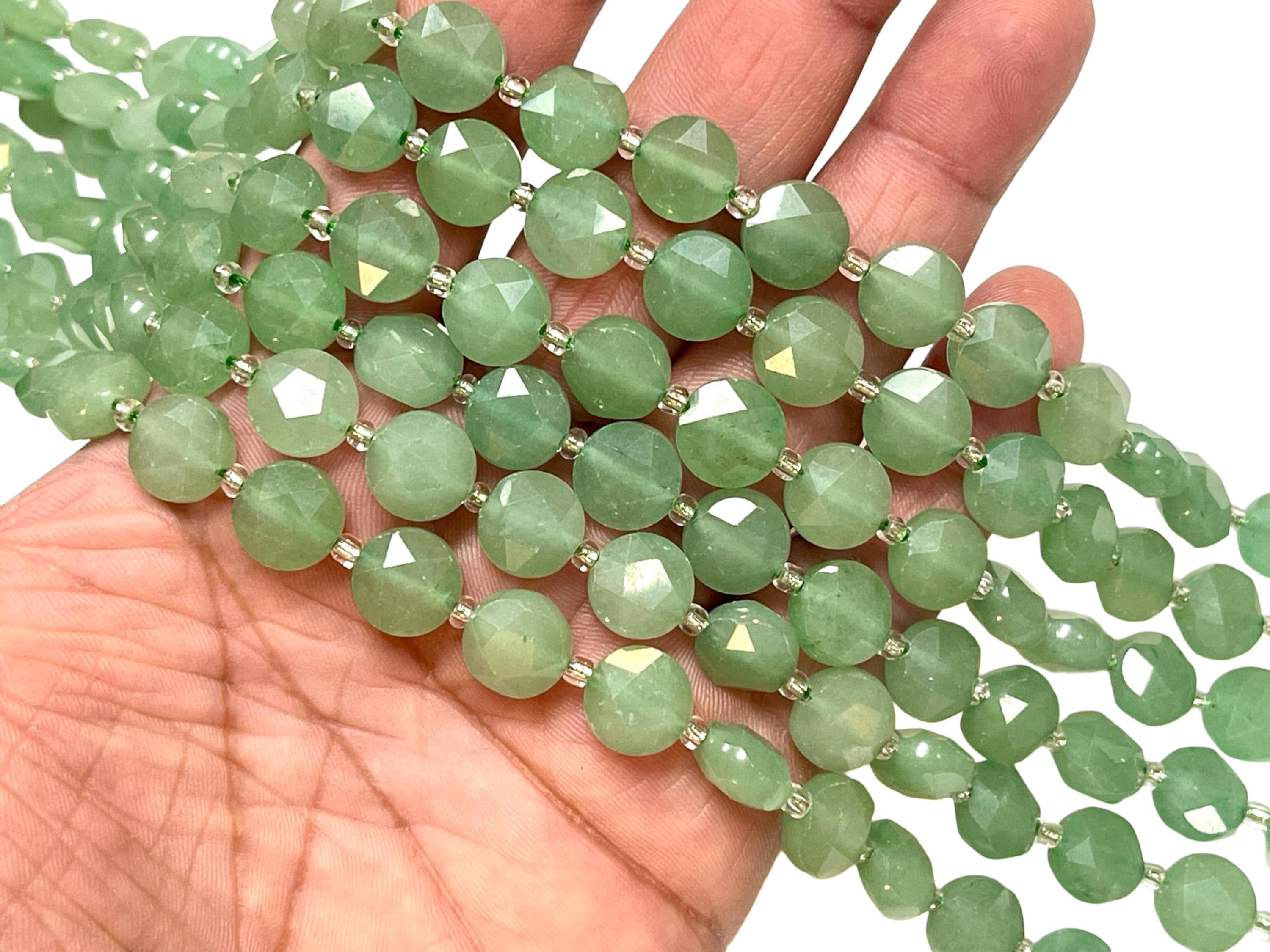 TRIVENI USA INC - Wholesale Beads - 10mm Green Aventurine  Gemstone Faceted Coin Beads Strands6