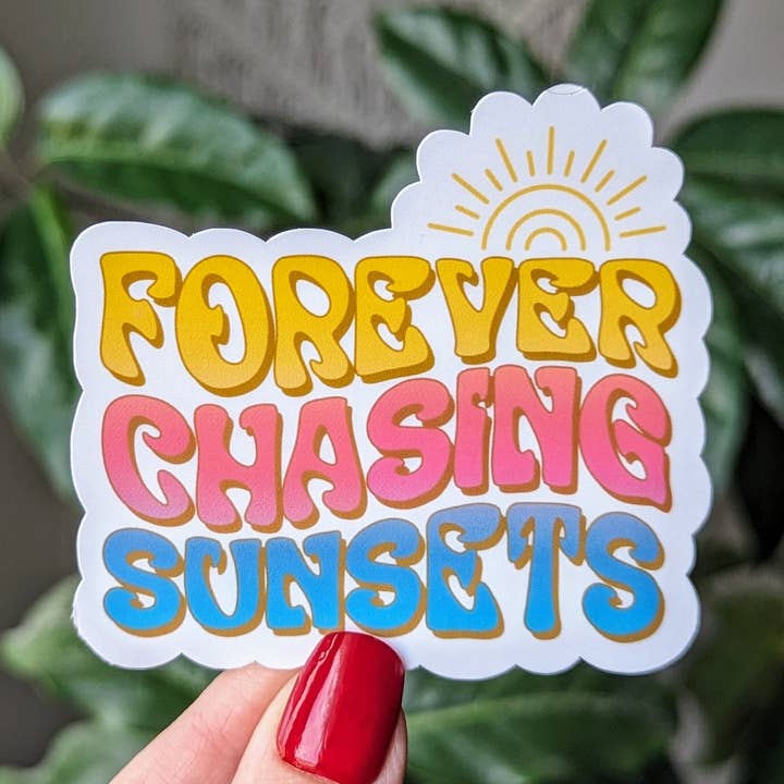 Forever chasing sunsets vinyl sticker, costal beach merch for wholesale by Moonlit Creations