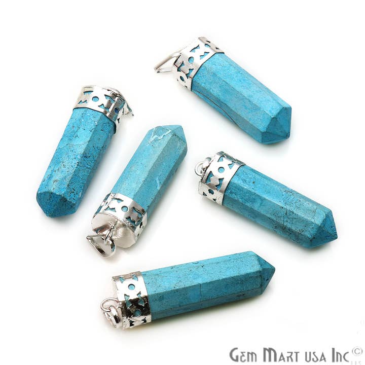 GemMartUSA – wholesale Pendant/charm necklace – DIY Healing Gemstone Silver Pencil Point Ornate Pendant 1pc19