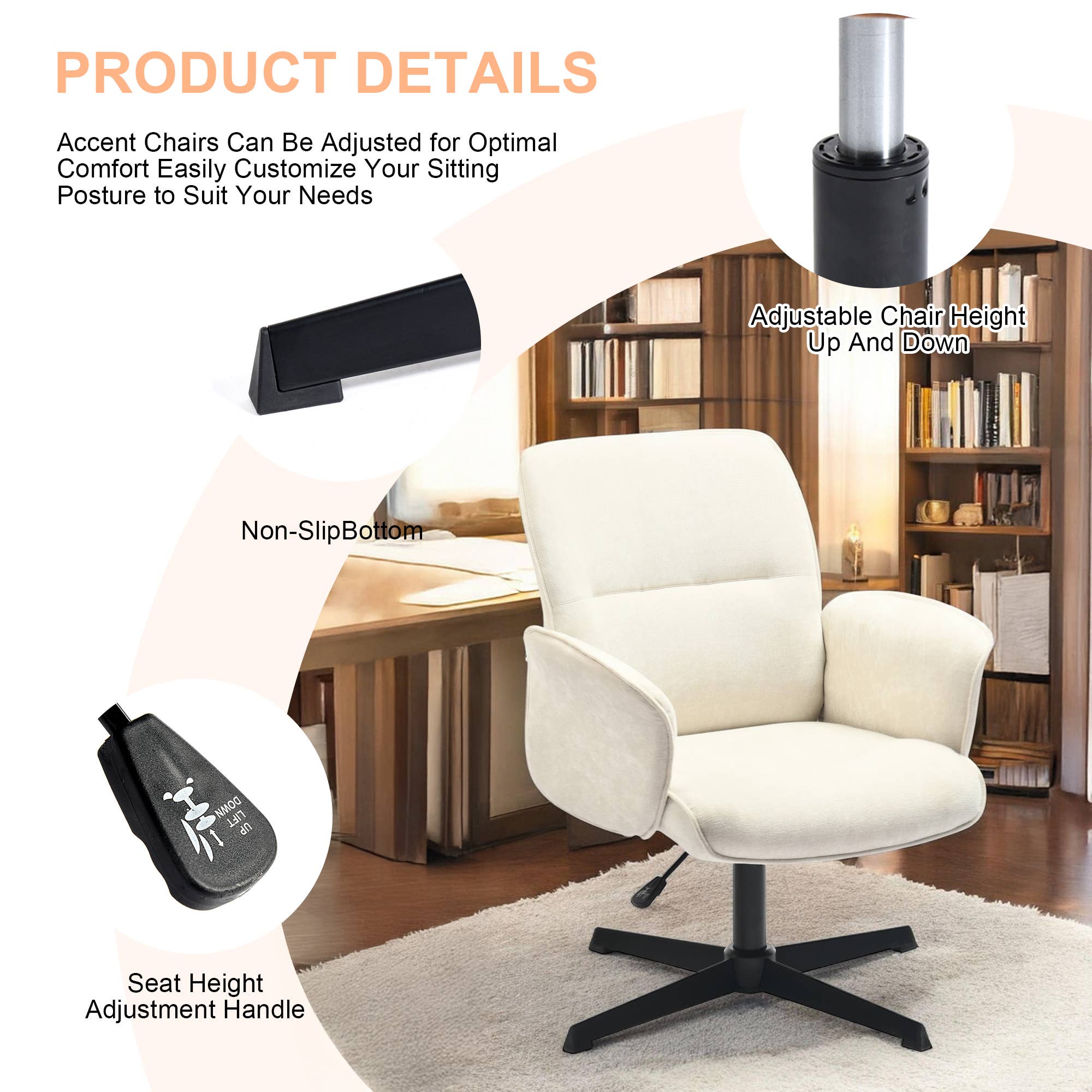 HOMYCASA DESIGN INC - Wholesale Chair - Modern Functional Swivel Office Chair and Accent Chair-White2