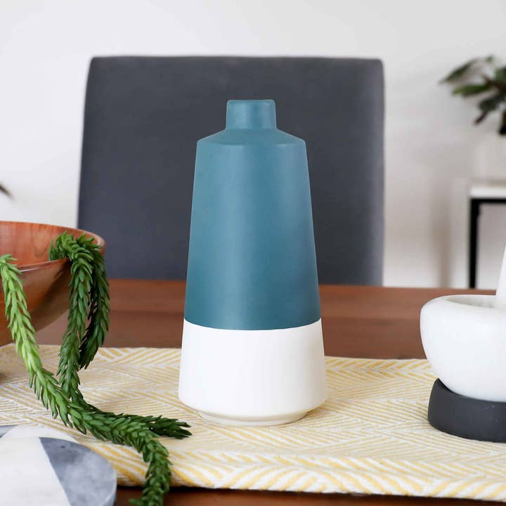 MARMEDA - Wholesale Vase - Duo Teal and White Tall Vase- Textured Midcentury Minimalist5