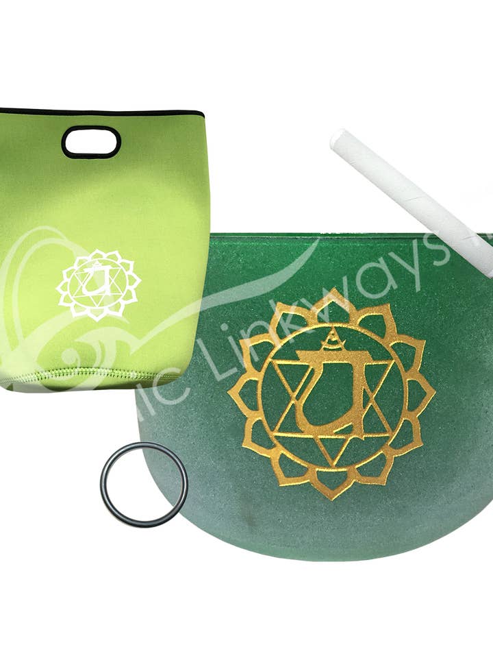 (SÆT)SYNGENDE SKÅL - KRYSTALSTEMT F FROSTET GRØN CHAKRA 9. for engroshandel hos Oceanic Linkways Inc