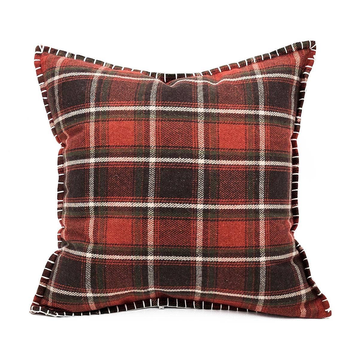 A&B Home Group Inc. - Wholesale Throw/Decorative Pillow - 18x18" Wool/Acrylic Cabin Pillow Brown/Burgunday Plaid0