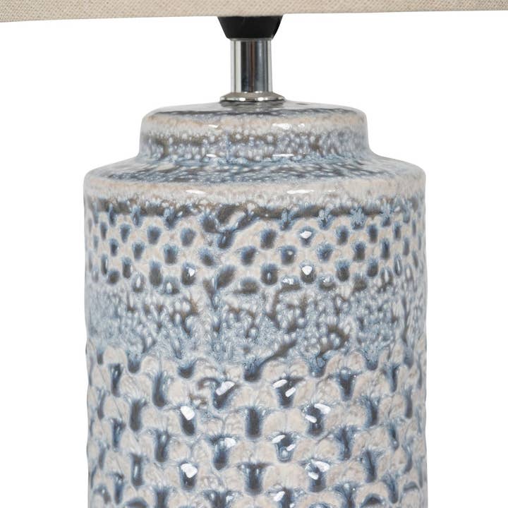 The Libra Company - Wholesale Accent/Desk Lamp - Stormy Sky Glaze Table Lamp with Cream Drum ShadeBrass and Agate Lamp Base - (Not available in USA)