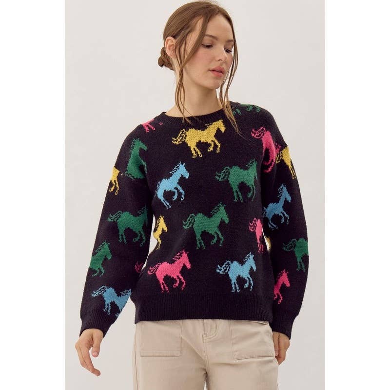 STYLE USA – wholesale Pullovertröja - Dam – Stickad pullovertopp med hästmönster2