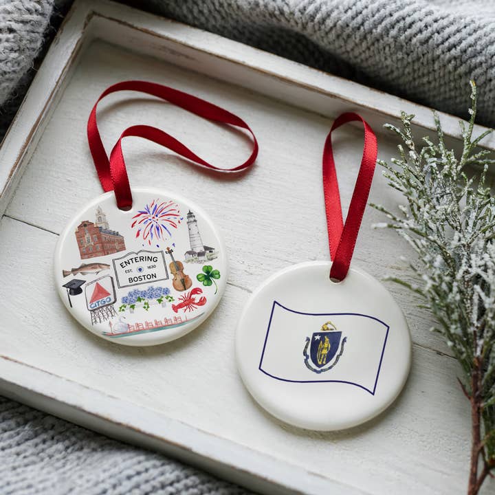 Boston Forever! Two Sided Ornament With Gift Box for wholesale by The Muddy Dog