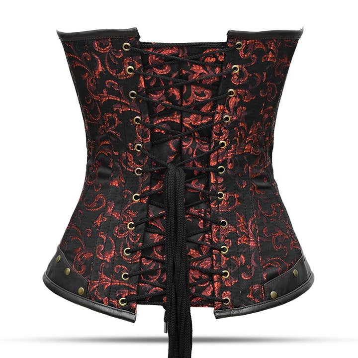 Women Red Black Steampunk Corset - Over-Bust Corset Suit for wholesale on Faire