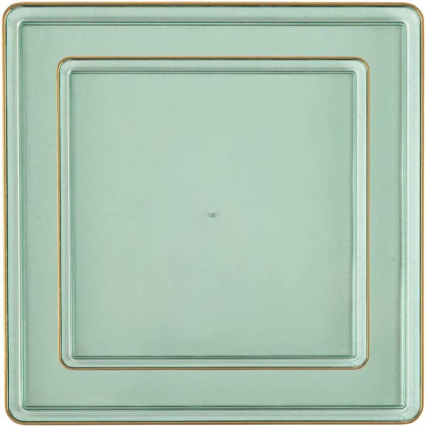 EcoQuality - Wholesale Disposable Plate - 7.75" & 10.75" Square Green China Like Plastic Plates with Gold Rim0
