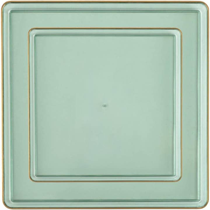 EcoQuality - Wholesale Disposable Plate - 7.75" & 10.75" Square Green China Like Plastic Plates with Gold Rim