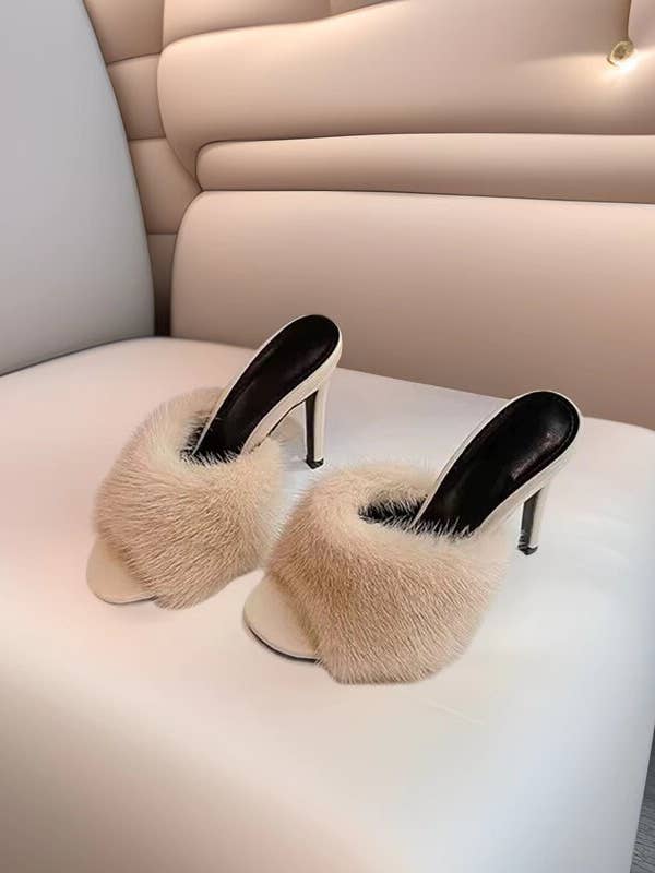 Sandálias de Salto Alto com Ponta Aberta em Pele de Vison Sexy 2026 por atacado de JanL Ladies Shop