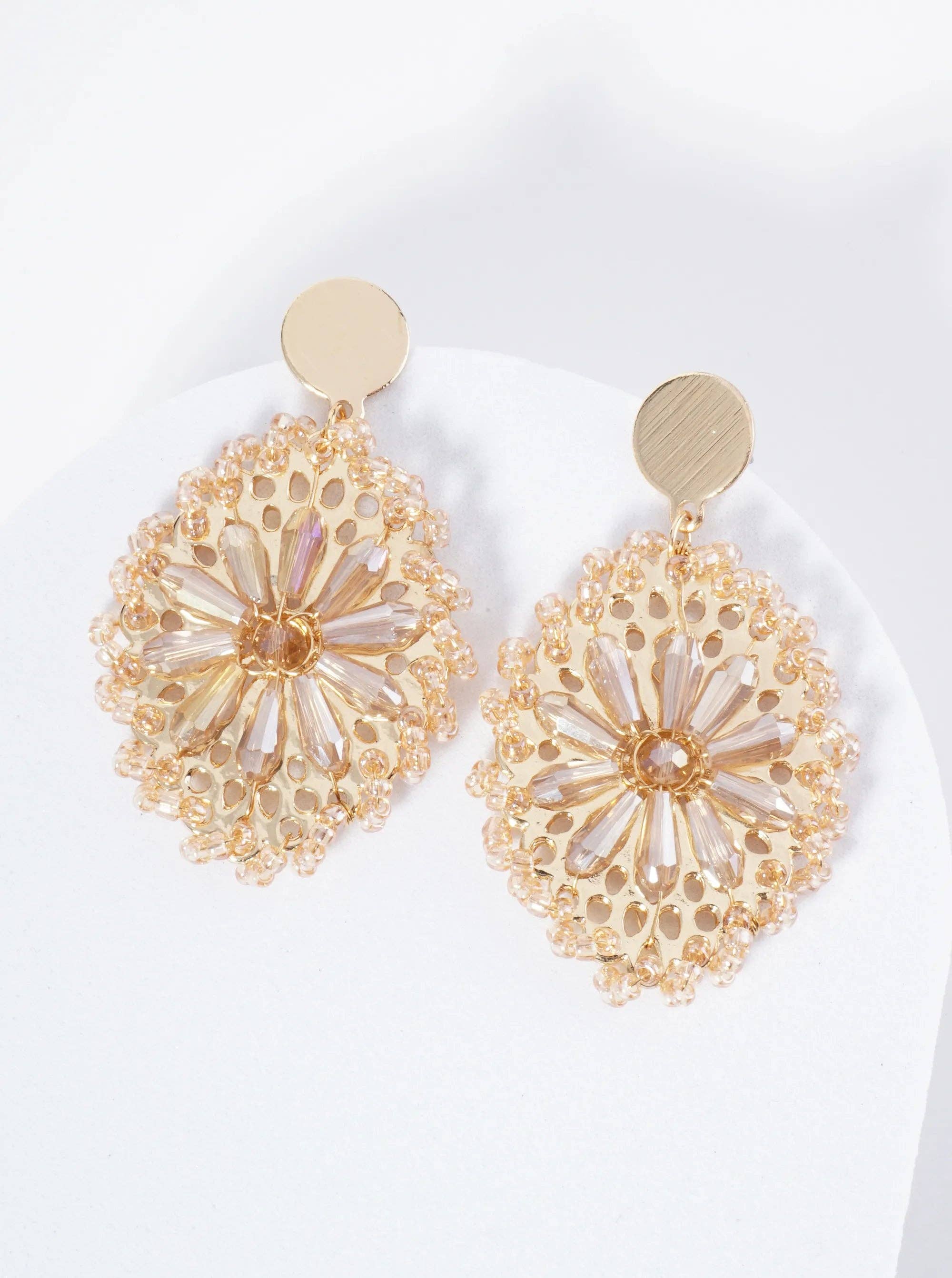 Wild Honey - Wholesale Dangle Earrings - Seed Bead-Wrapped Floral Glass Bead Embellishment Post Drop Earrings5