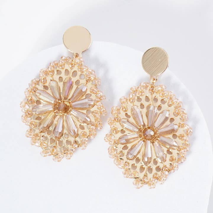 Wild Honey - Wholesale Dangle Earrings - Seed Bead-Wrapped Floral Glass Bead Embellishment Post Drop Earrings5