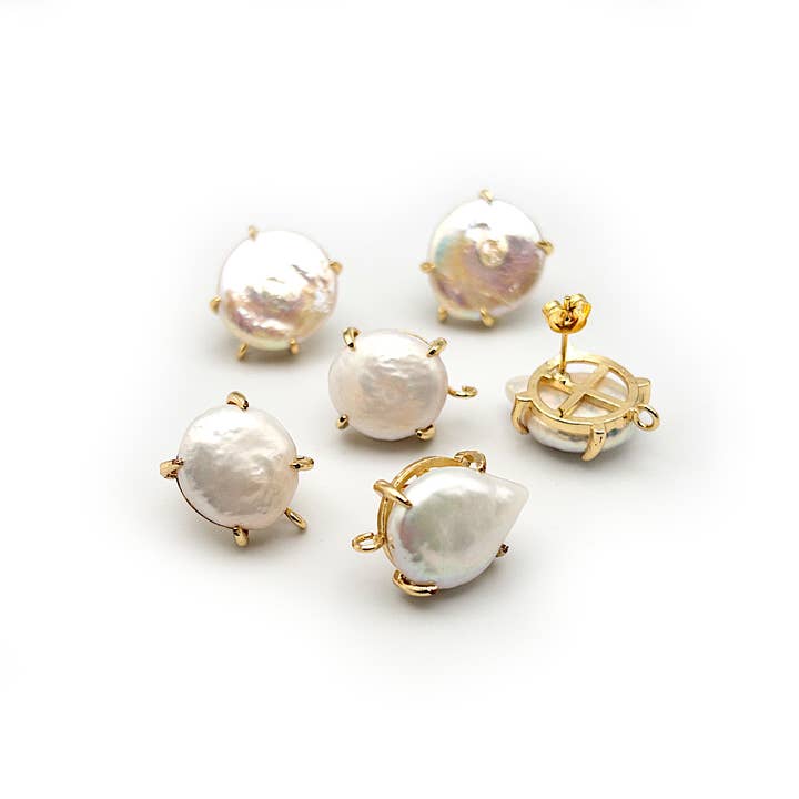 Freshwater Pearl Stud Earring Findings • 18K Gold Plating  for wholesale by UBNY Collection