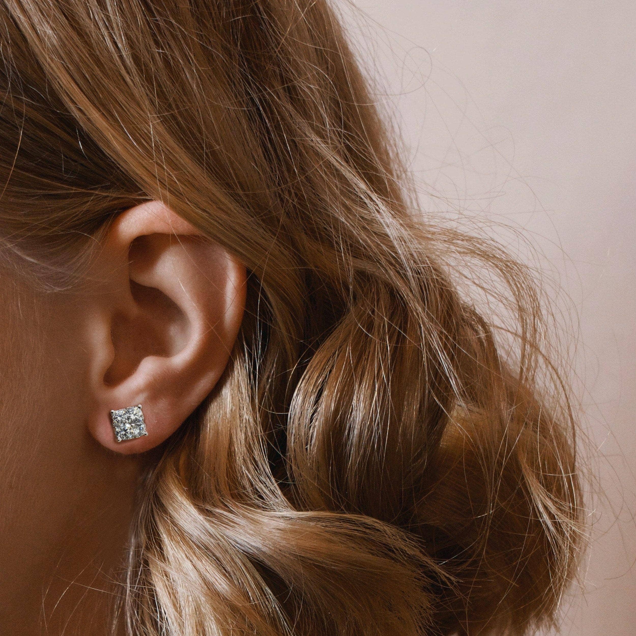 Fifth and Fine - Wholesale Stud/Post Earrings - 1/4 - 1 1/2 Cttw Cushion Diamond Stud Earrings set in 925 St2