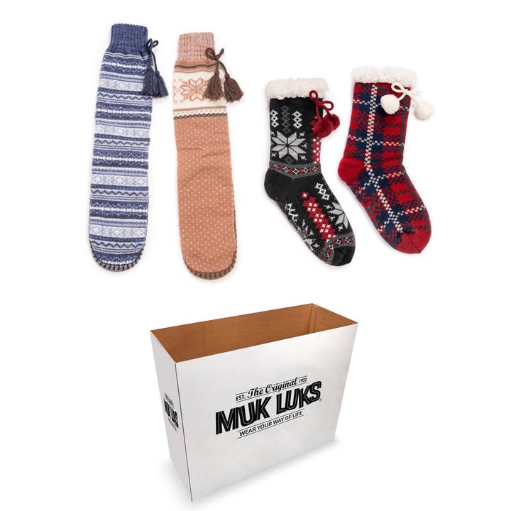 Muk Luks - Wholesale Sock Slippers - Women's - MUK LUKS Women's Slipper Sock/Cabin Sock Combo Assorted Bin
