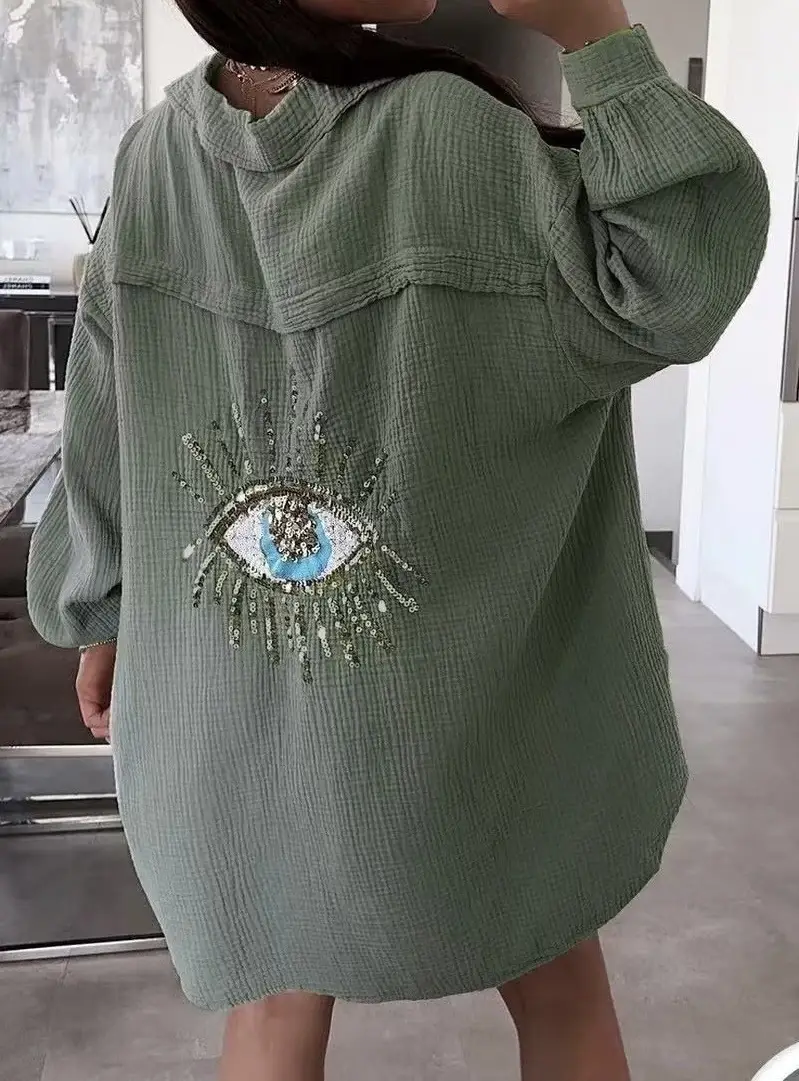 ESTEE BROWN – wholesale Tröja med knappar – Dam – Bomullsgasskjorta med ögonmönster - 66225