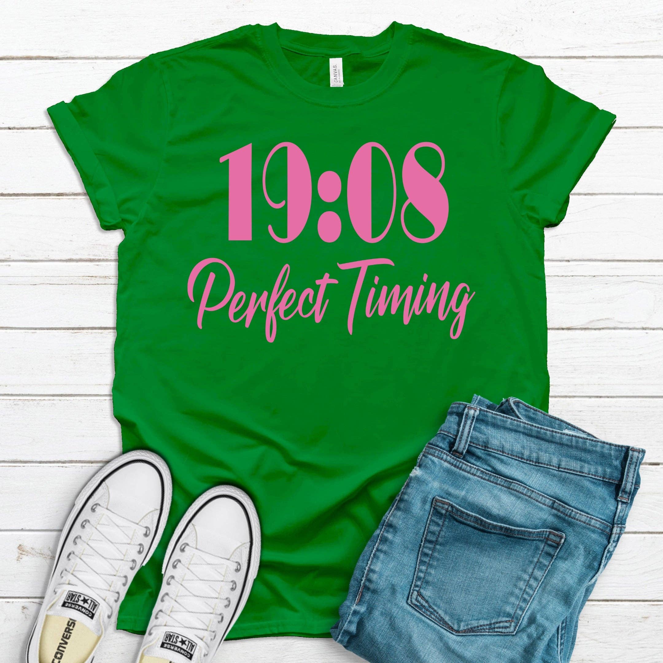 CoRo & Company - Wholesale Screen Printed T-Shirt - Women's - AKA Alpha Kappa Alpha 1908 Perfect Timing Sorority T-Shirt1