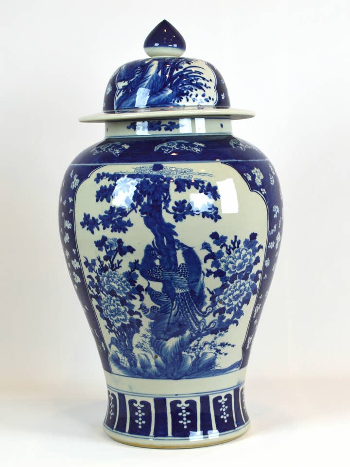 Ginger Jar, Chinoiserie Blue & White Porcelain, Lidded for wholesale by The French Bee & Co
