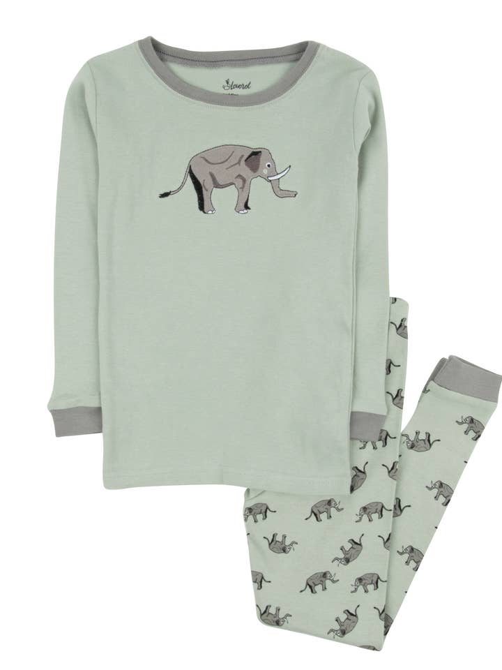 Leveret Pajamas - Vente Haut et bas de pyjama – enfant - Pyjama deux pièces en coton pour enfant éléphant0