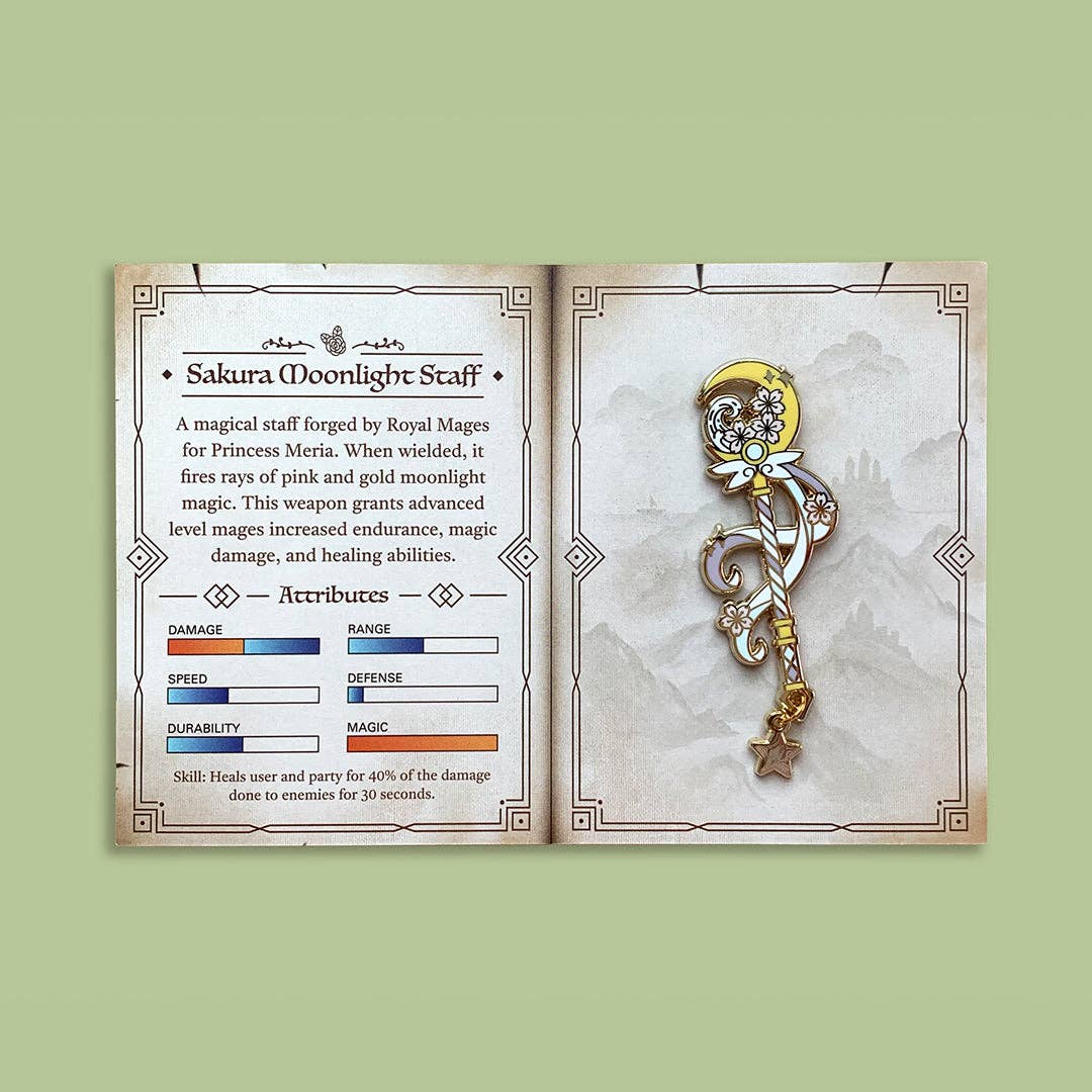 Mochiville - Wholesale Lapel Pin/Button - Sakura Moonlight Staff | Enamel Pin1