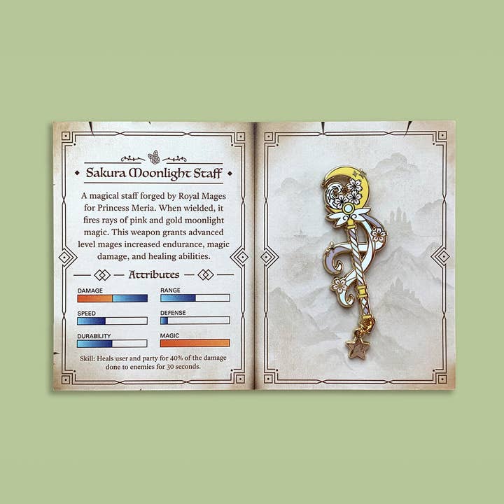 Mochiville - Wholesale Lapel Pin/Button - Sakura Moonlight Staff | Enamel Pin1