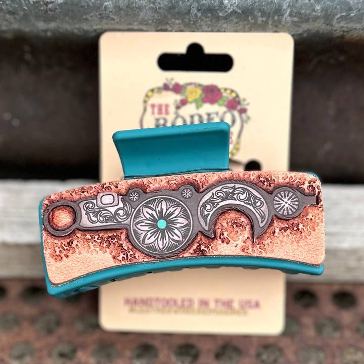 The Rodeo Rose - Wholesale Hair Clip - Women's - Bridle Bit Tooled Hairclip Large0