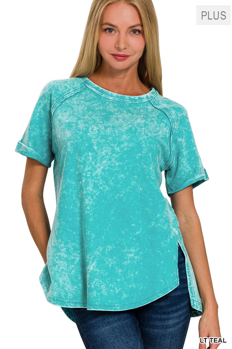 42POPS - Wholesale T-Shirt - Women's - ",,.....SI-25676 PLUS SIZE FRENCH TERRY ACID WASH RAW EDGE RAGLAN9