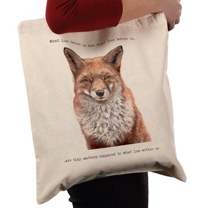 Fox Tote Bag With Quote  for wholesale by Tracey Parsons Art