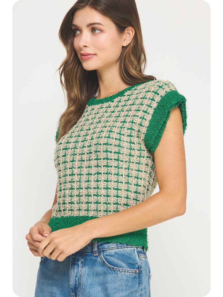 Strut & Bolt - Wholesale Blouse - Women's - Sleeveless Check Tweed Knit Sweater Top7