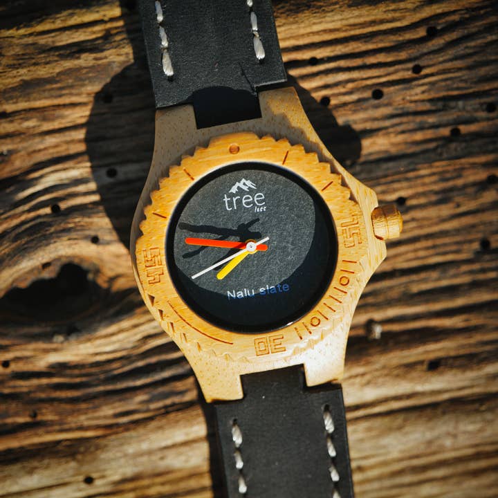 NALU Small Bamboo Watch Limited Edition Slate - Leather for wholesale by Treeless Products