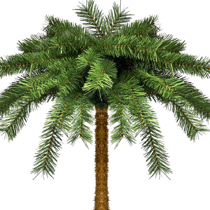 Tree Buddees - Vente Sapin de Noël artificiel - Vente à 50 % de réduction ! - Sapin de Noël palmier pré-éclairé de 2,1 mètres avec jupe couleur sable et 100 lumières LED blanches