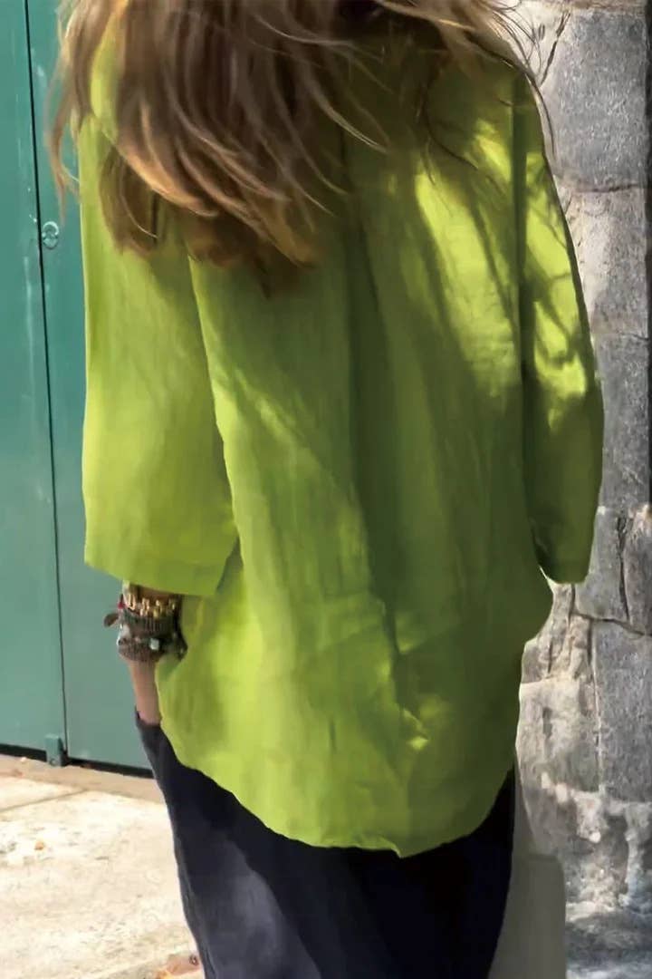 Lily Clothing - Wholesale Blouse - Women's - Nine-quarter sleeve round-neck cotton linen top2