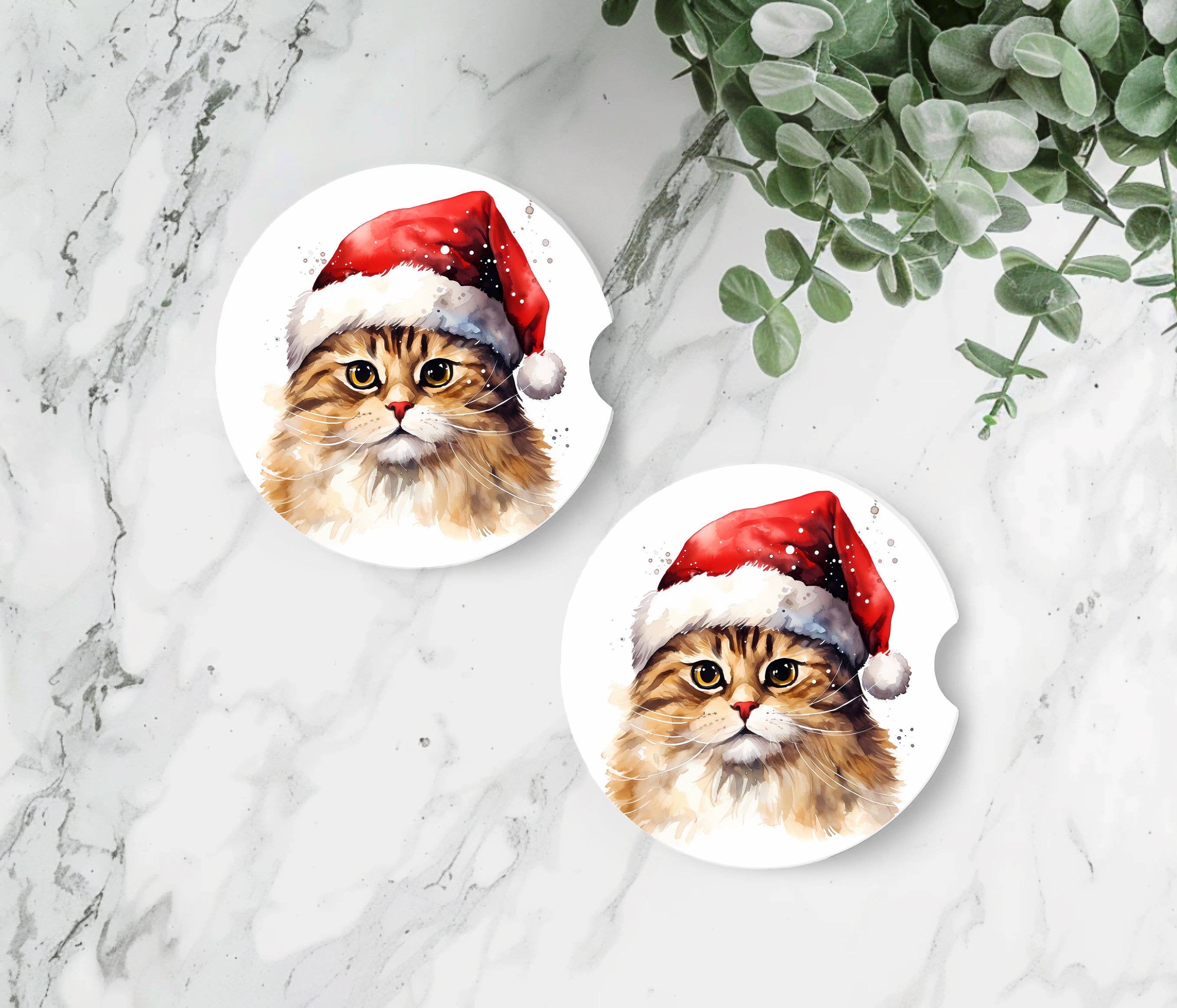 Stencil Art Canada – wholesale Car coaster – women's – Christmas Cat Car Coasters - Neoprene Set of 2 1
