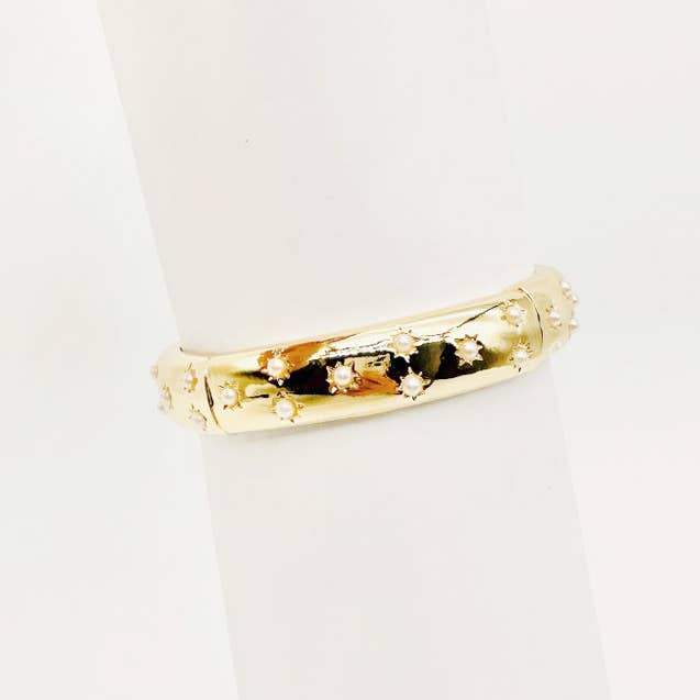 B25141 3-Row Faux Pearl Solar Glow Stretch Bracelet for wholesale by Pretty Persuasions