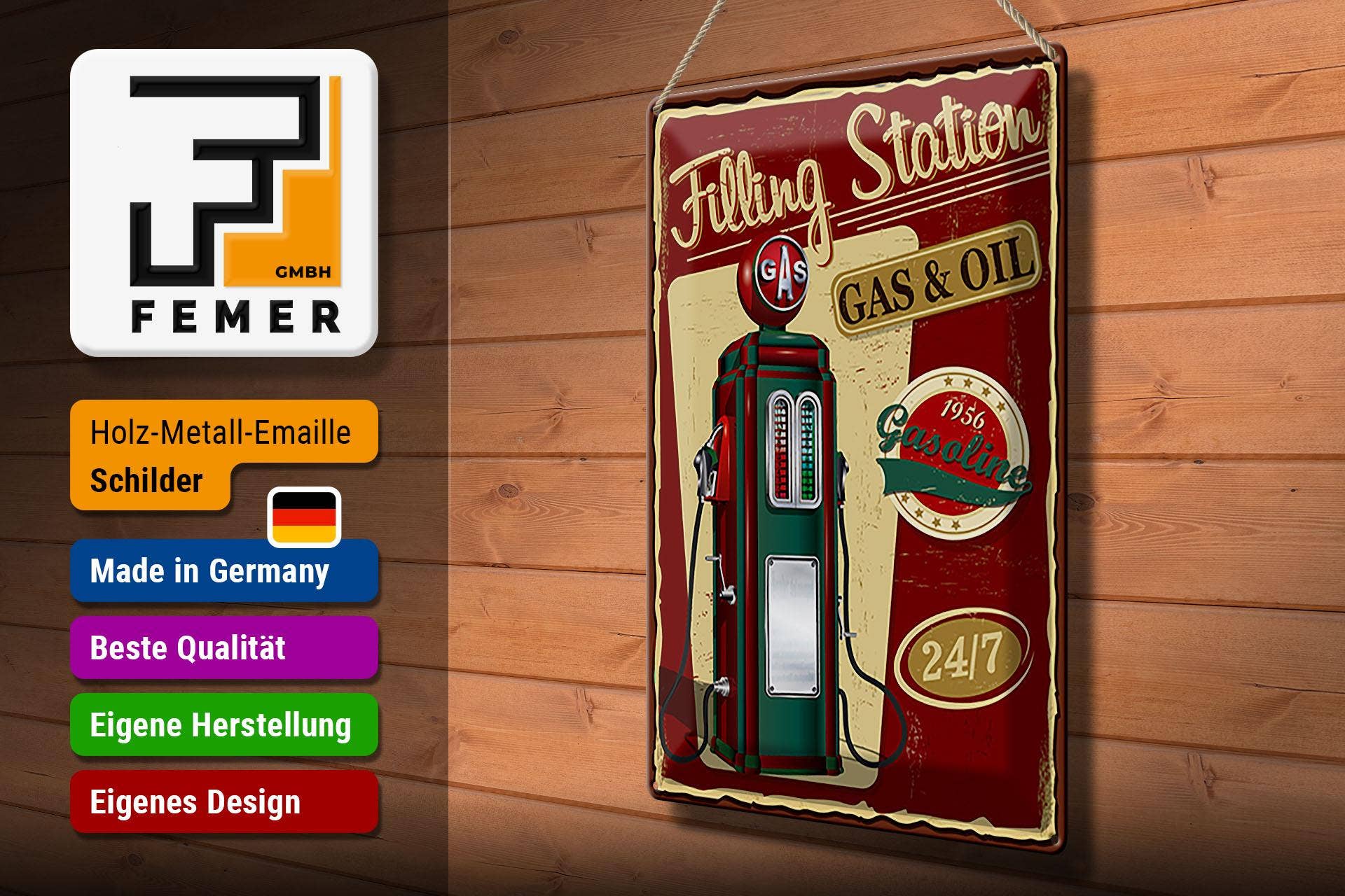 Femer – wholesale Skylt – Retro 30x40cm Bensinstation Bensin 24/7 Dekorativ skylt Plåtskylt2