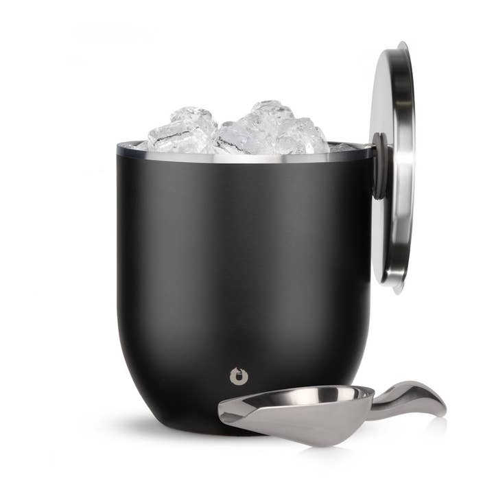 Seau à glace en acier inoxydable avec couvercle et pelle, noir pour la vente par Snowfox