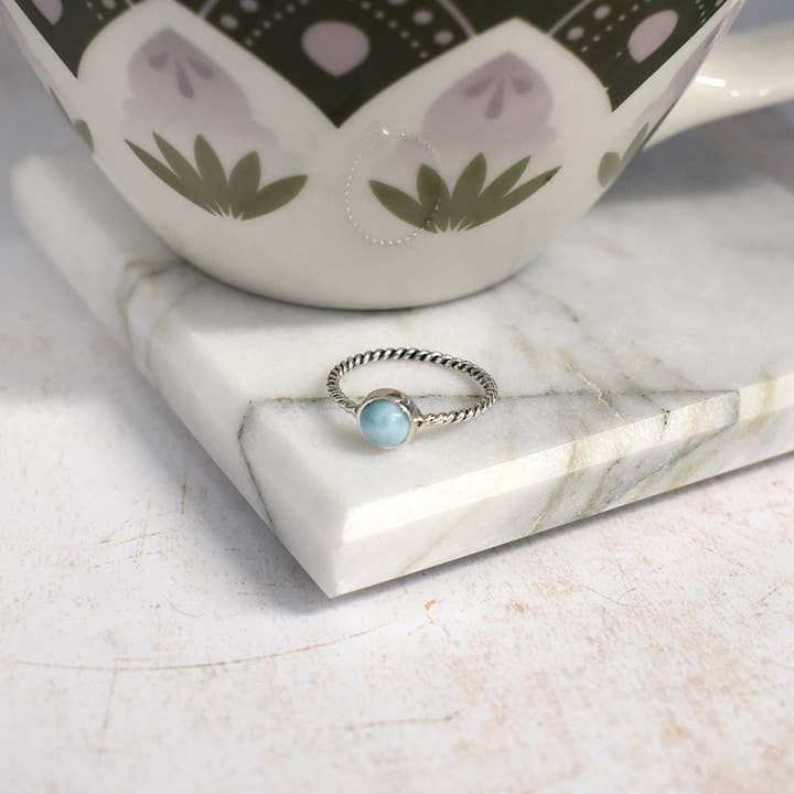 Catalina larimar rope band ring for wholesale by Kali Ma Designs - Sterling Silver Jewellery