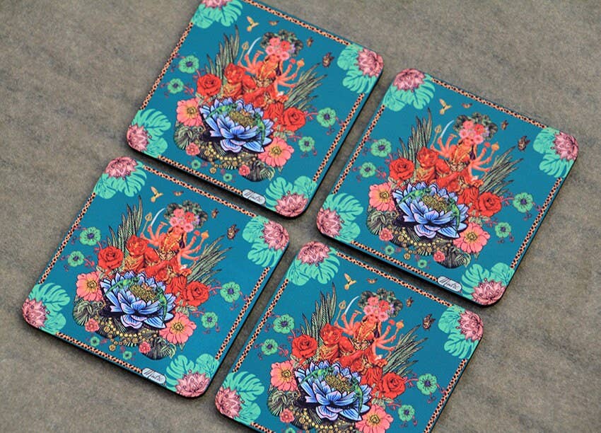 Msdre – wholesale Coasters – Ma Durga Indian Green Goddess Coaster2