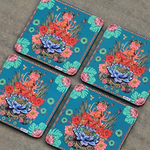 Msdre – wholesale Coasters – Ma Durga Indian Green Goddess Coaster2