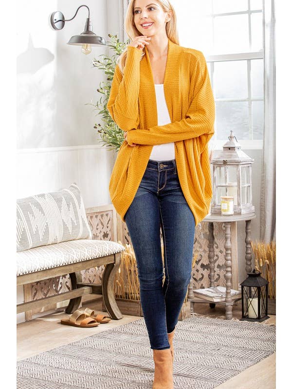 HEIMISH – wholesale Cardigan – Women’s – SJ1107-11 WAFFLE SOLID HIGH LOW OPEN CARDIGAN5