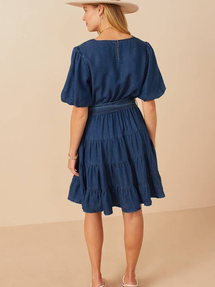 Womens Denim Washed Belted V Neck Dress for wholesale on Faire5