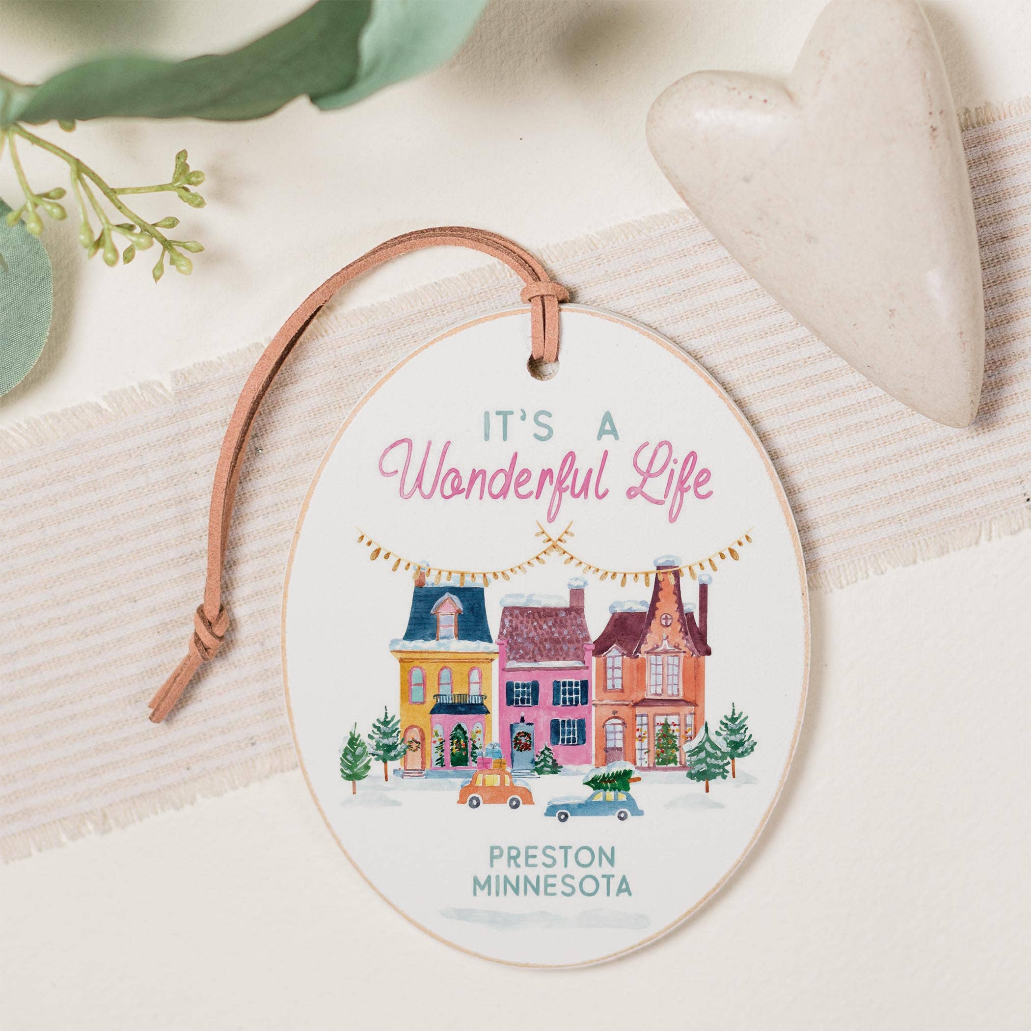 White Oval Ornament - It's A Wonderful Life | Preston, Minnesota for wholesale on Faire0