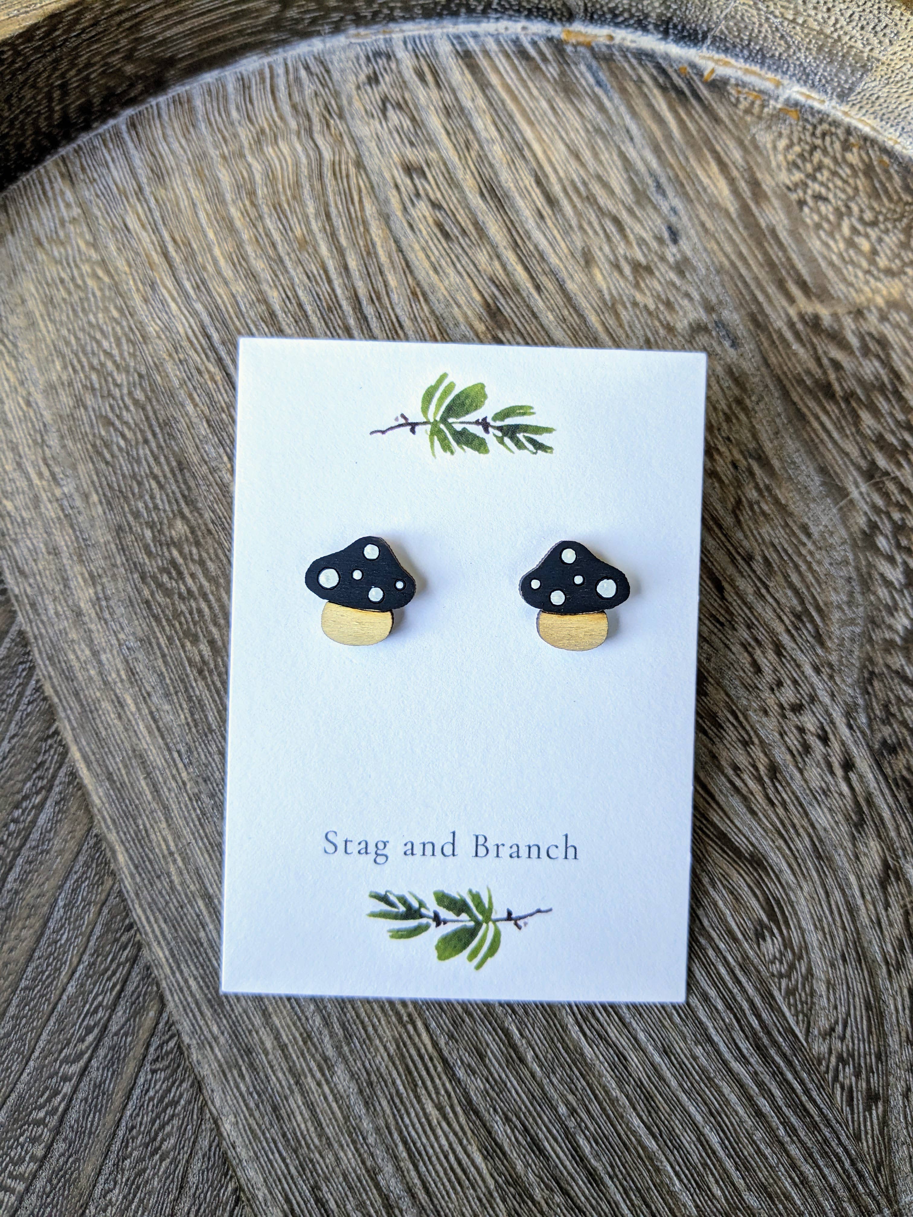 Stag and Branch - Wholesale Stud/Post Earrings - Small Wood Mushroom Stud Earrings Witchy Cottagecore4
