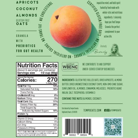 Tempo Granola - Wholesale Granola - Apricot Coconut Almond Granola 11oz. bag (6 bag case)2