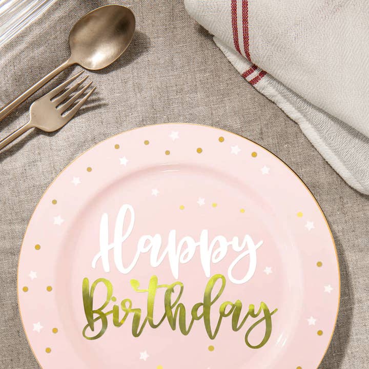 Smarty had a Party - Wholesale Disposable plate - 10.25" Pink w/ White Birthday Plastic Dinner Plates - 10 pcs6