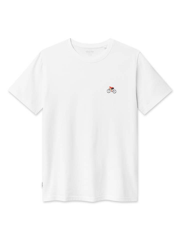 T-shirt en coton bio blanc avec broderie cycliste pour la vente par Natural Vibes